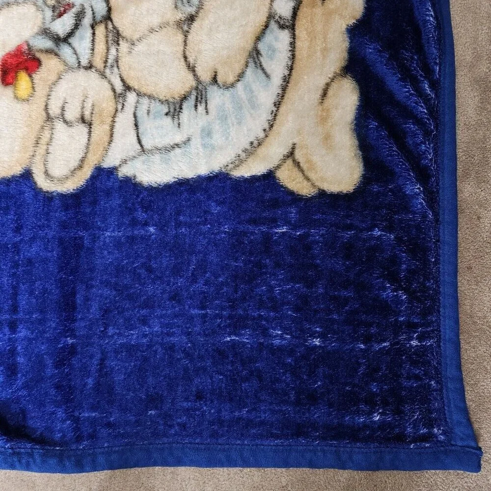 VTG Blue Blanket Sleeping Bunny Rabbits Moon Stars Rattle Acrylic Manterol? READ